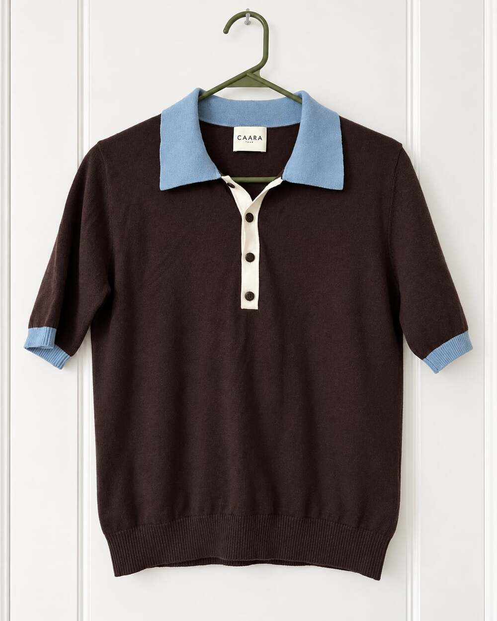 Caara Brown Knit Polo Shirt Blue Collar Short Sleeve